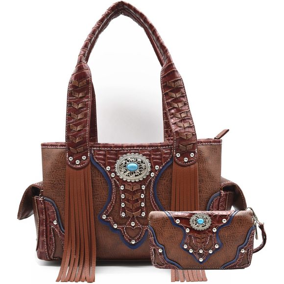 Western Style Cowgirl Fringe Concealed Purse Conchos Totes Country ;) - Picture 1 of 7